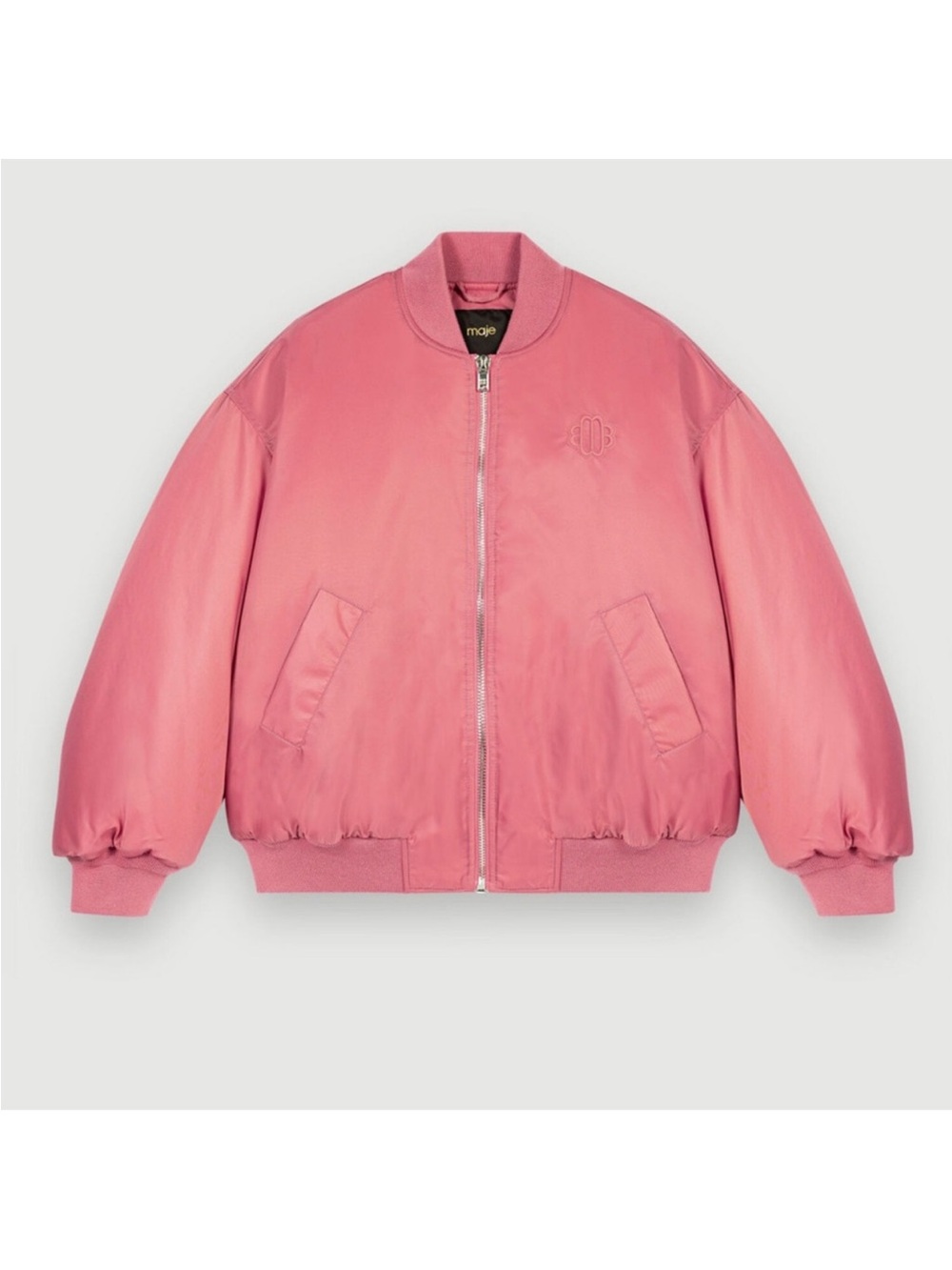 MAJE Logo Embroidered Bomber Jacket size 36 Rosewood New